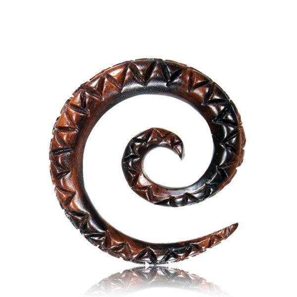 Hand Carved Organic Narra Wood Ear Spirals - Pierced Universe