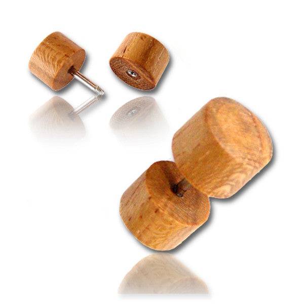 Hand Carved Teak Wood Screw On Fake Cheater Plugs Earrings - Pierced Universe