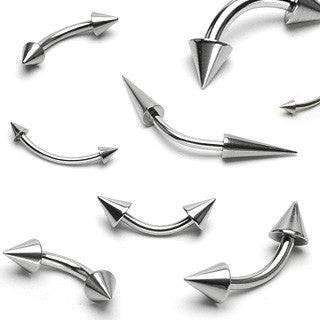 High Polished 316L Surgical Steel Curved Barbell Ring with Spiked Ends - Pierced Universe