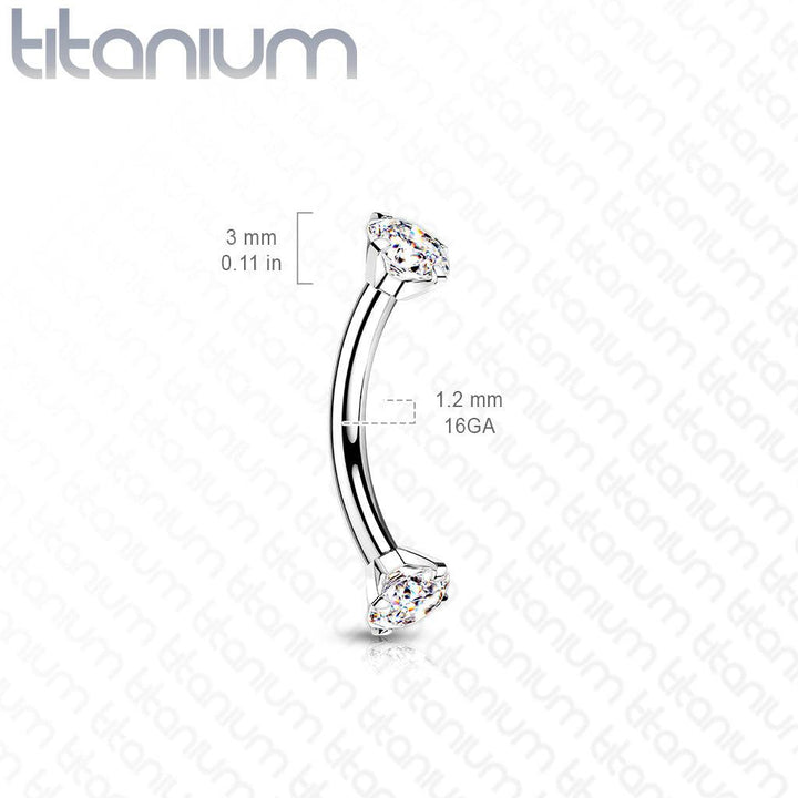 Implant Grade Titanium Curved Barbell Internally Threaded White CZ - Pierced Universe