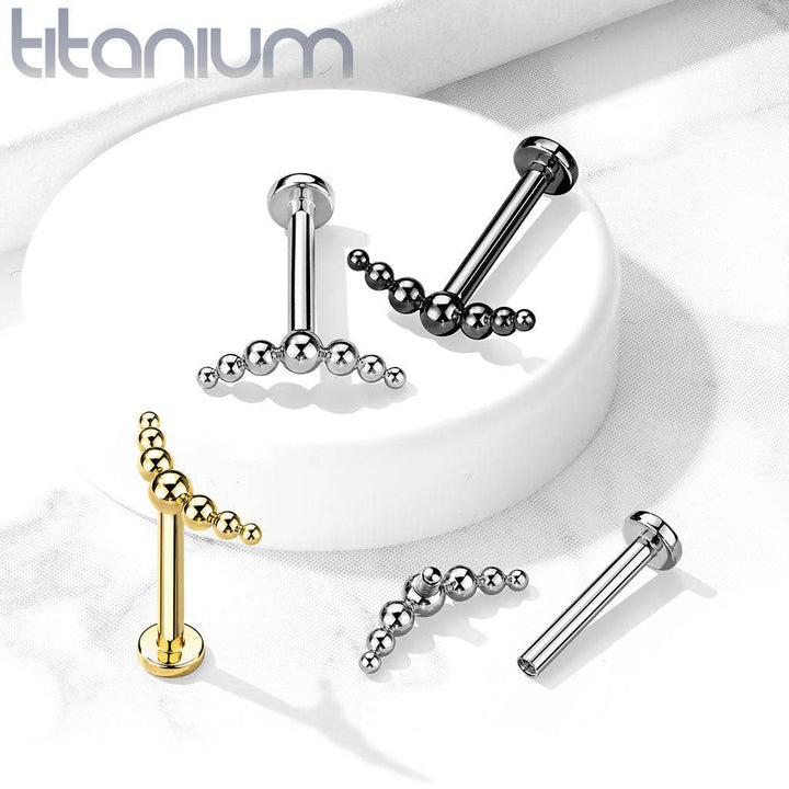 Implant Grade Titanium Gold PVD Curved Beaded Internally Threaded Flat Back Labret - Pierced Universe