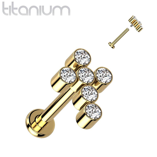 Implant Grade Titanium Gold PVD Internally Threaded White Cross Labret - Pierced Universe