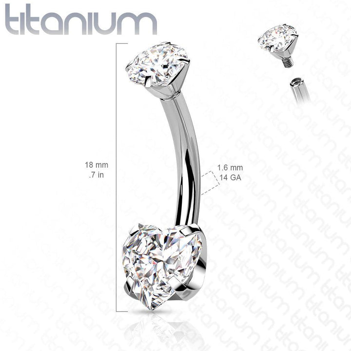 Implant Grade Titanium Gold PVD Internally Threaded White Heart CZ Belly Ring - Pierced Universe