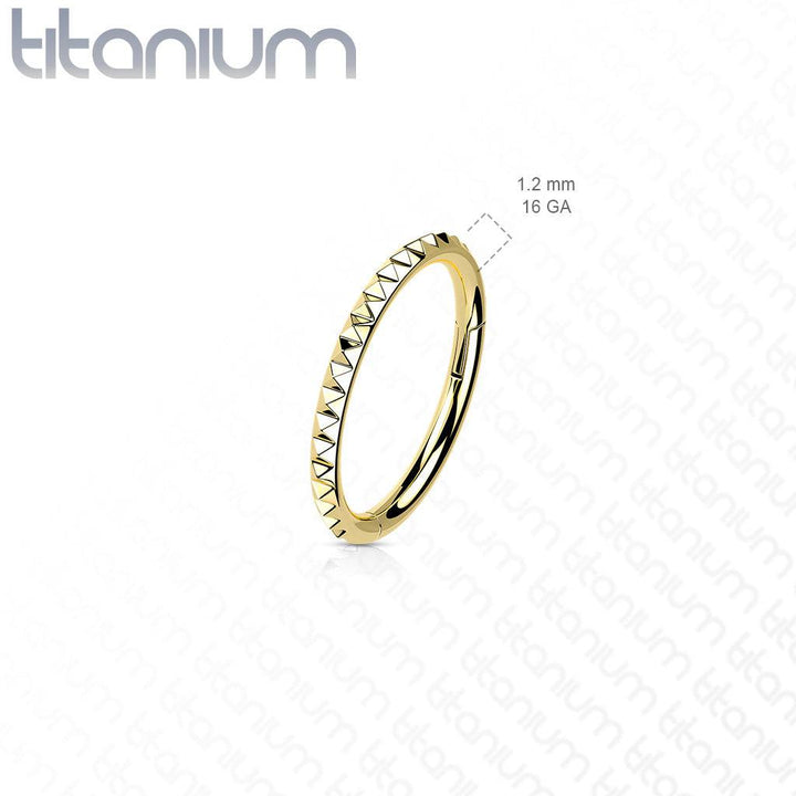 Implant Grade Titanium Gold PVD Ridged Hinged Hoop Clicker Ring - Pierced Universe