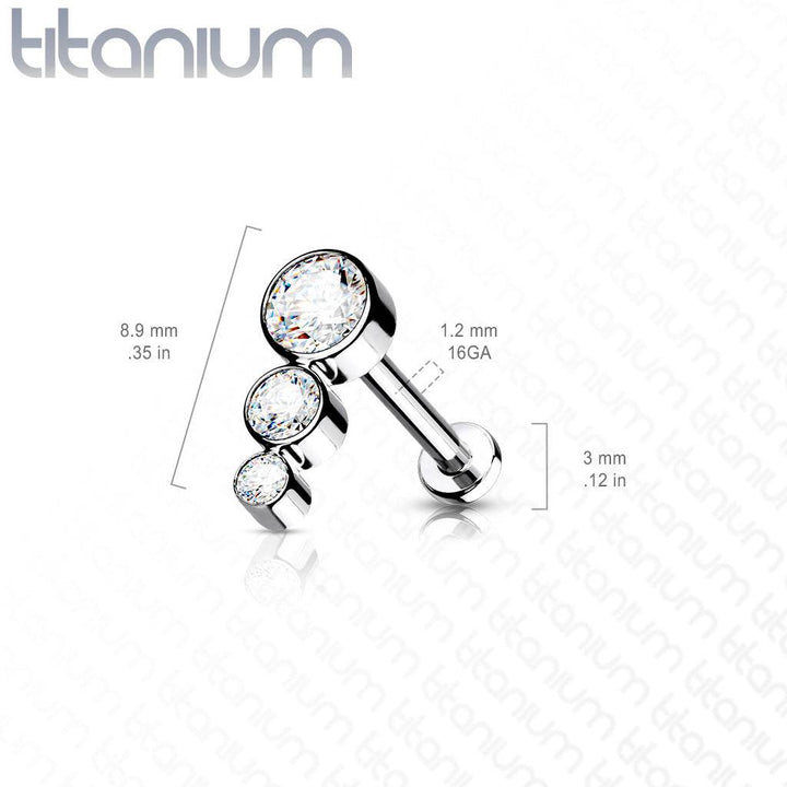 Implant Grade Titanium Internally Threaded 3 Gem Small to Big Labret - Pierced Universe