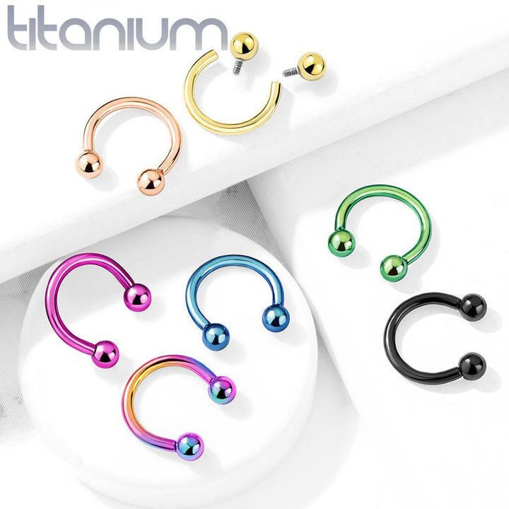 Implant Grade Titanium Internally Threaded Black PVD Horseshoe Circular Barbell - Pierced Universe