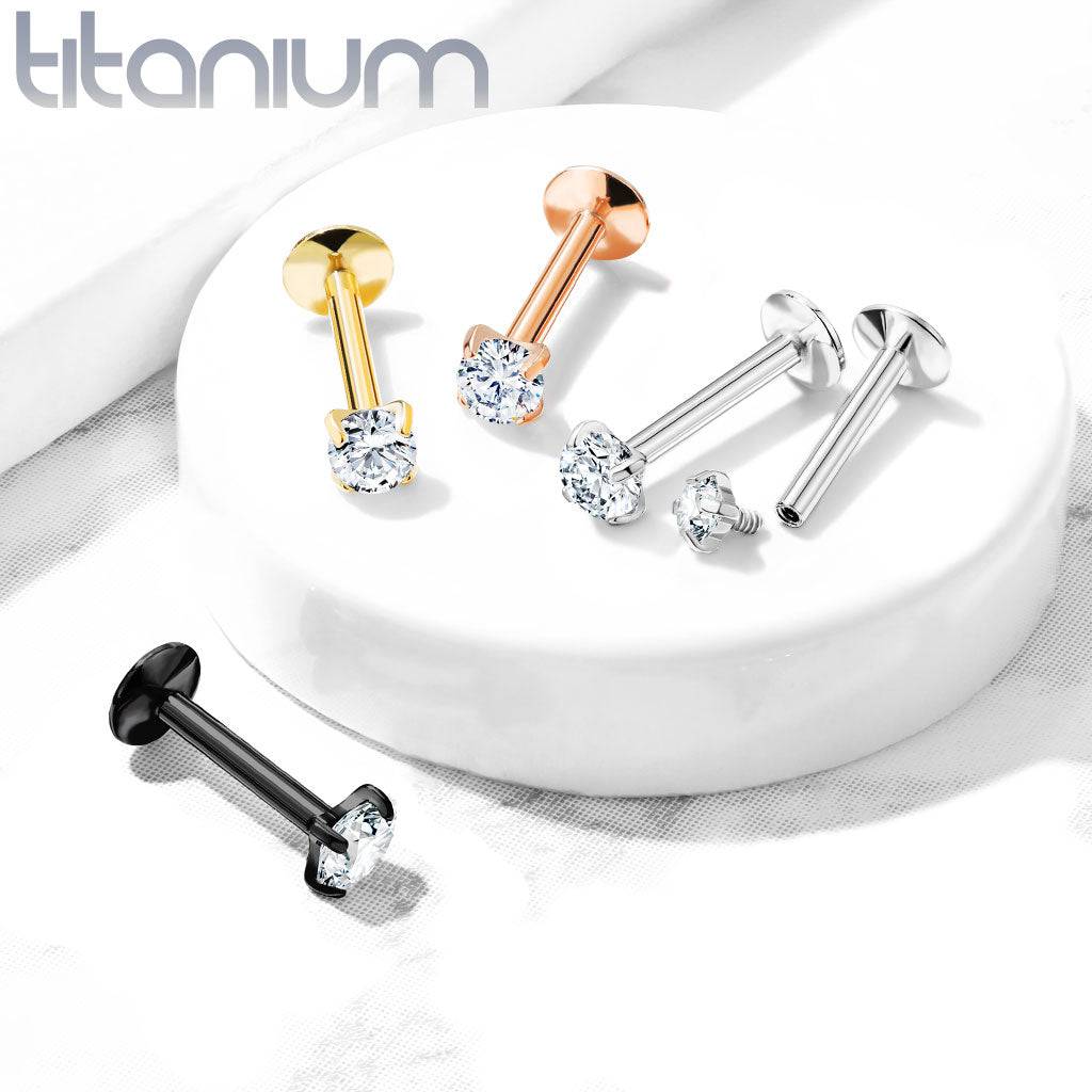 Implant Grade Titanium Internally Threaded Black PVD Plated White CZ ...