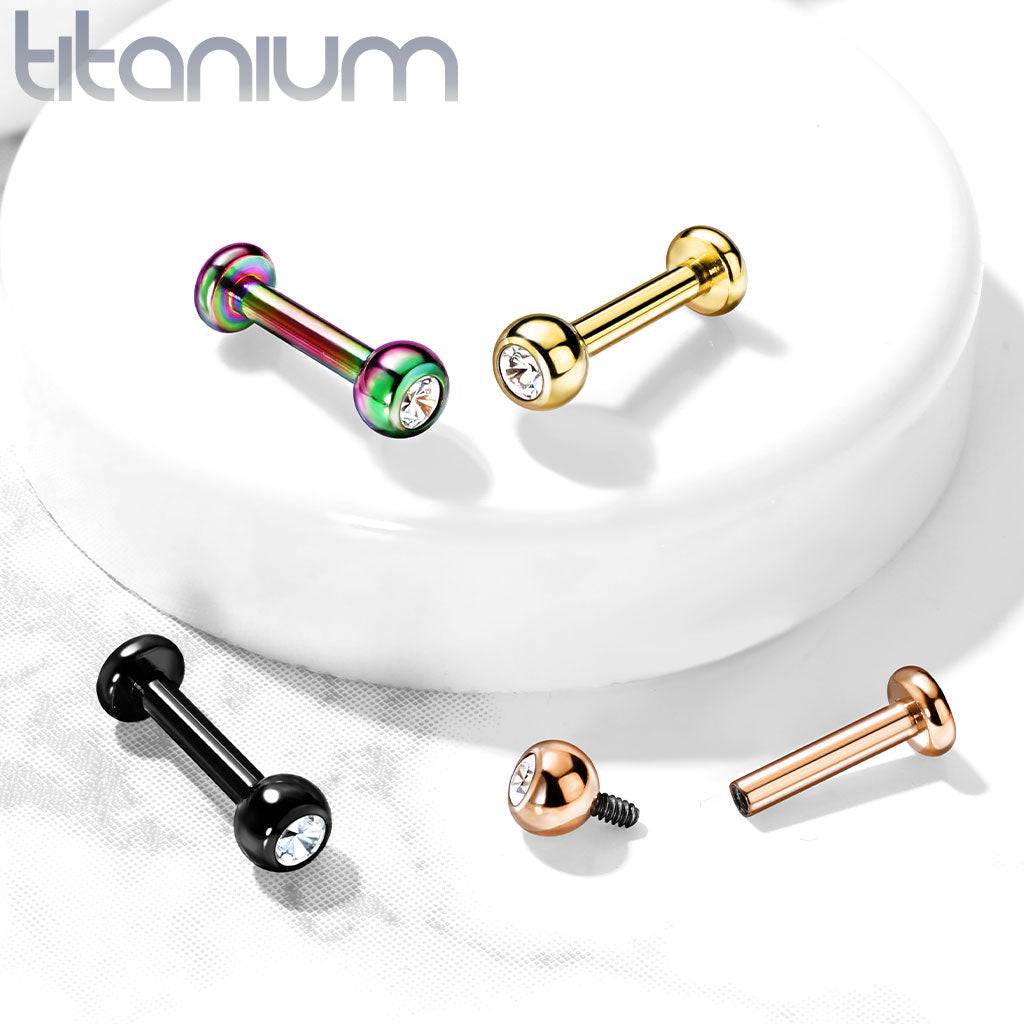 Implant Grade Titanium Internally Threaded Black PVD White CZ Labret ...