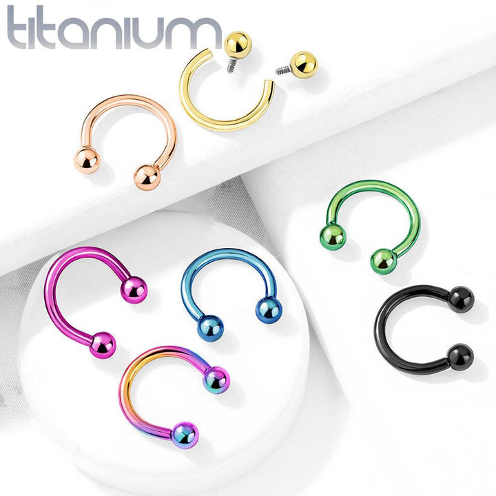 Implant Grade Titanium Internally Threaded Green PVD Horseshoe Circular Barbell Implant Grade Titanium Internally Threaded Green PVD Horseshoe Circular Barbell