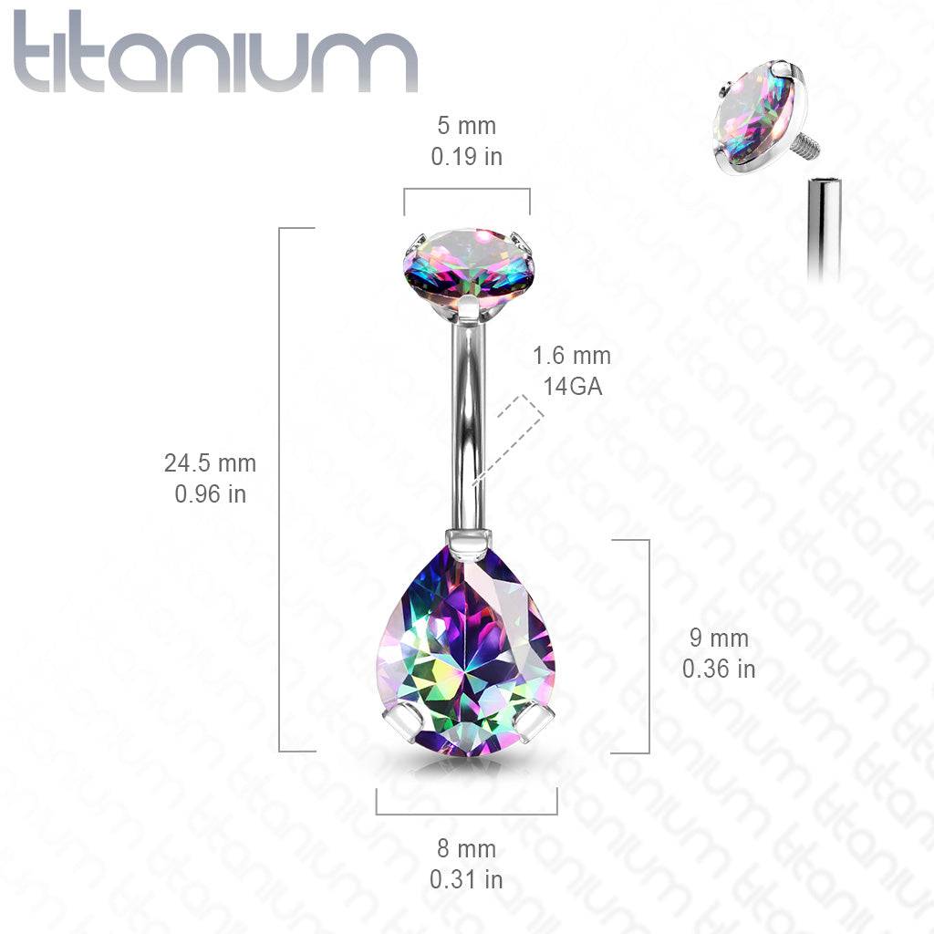 Timollant Drop Implant Grade Titanium Internally Threaded Pear Tear Drop White CZ Bel ...