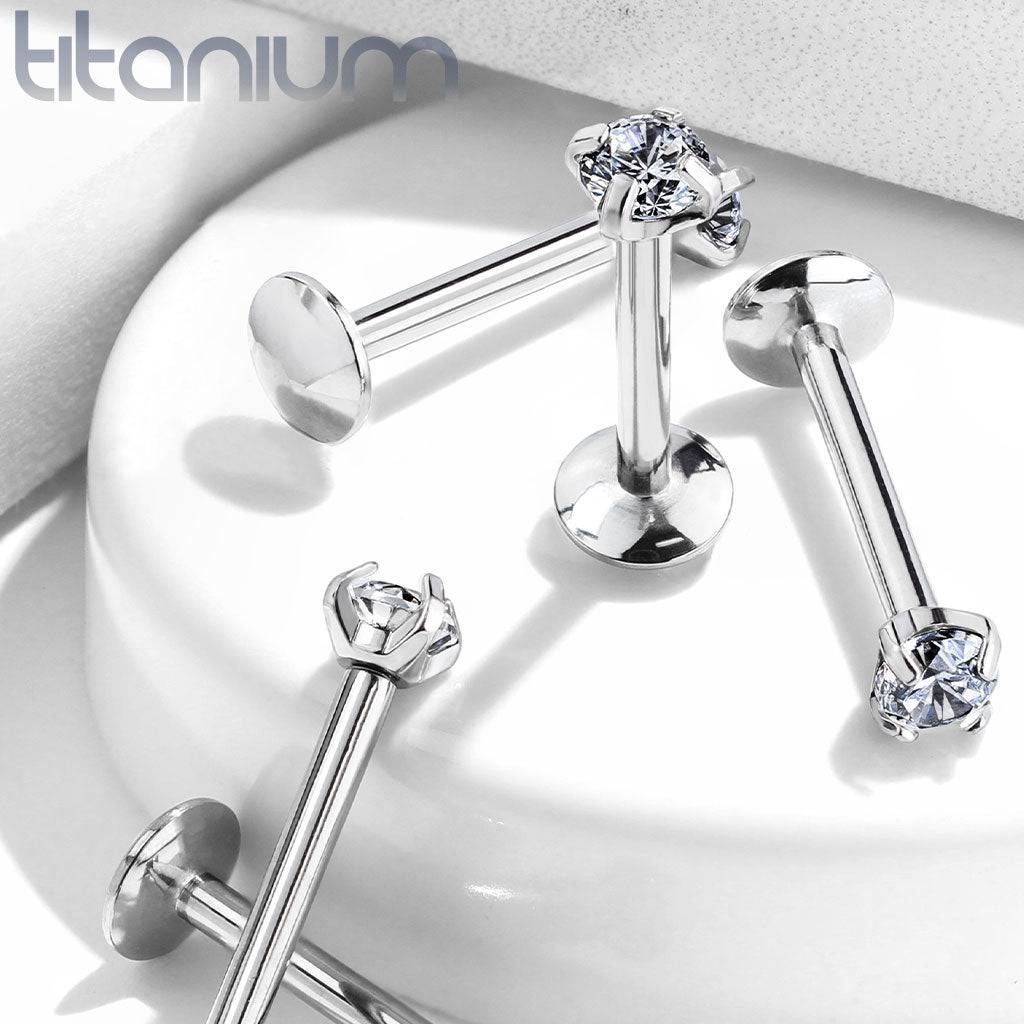 Implant Grade Titanium Internally Threaded Prong Circle White CZ Labret ...