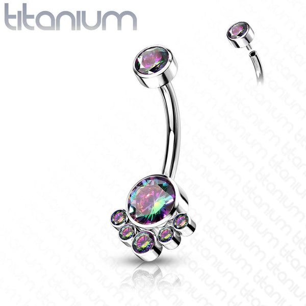 Implant Grade Titanium Internally Threaded Vitrail Medium CZ Bezel Cluster Belly Ring - Pierced Universe