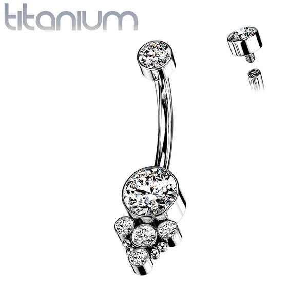 Implant Grade Titanium Internally Threaded White CZ Boho Belly Ring - Pierced Universe