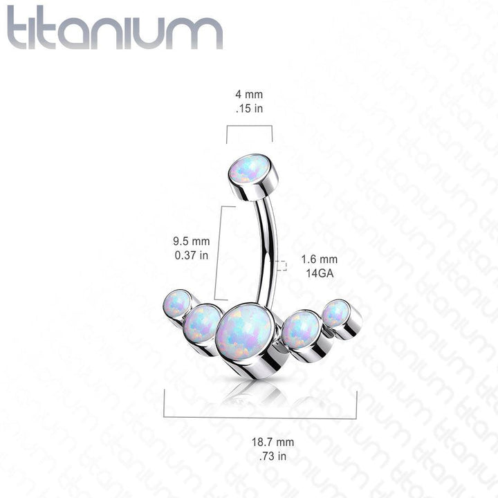 Implant Grade Titanium Internally Threaded With 5 Bezel White Opal Bottom Belly Ring - Pierced Universe
