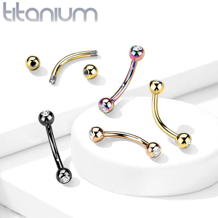 Implant Grade Titanium Rainbow PVD Curved Barbell With White CZ Gem - Pierced Universe