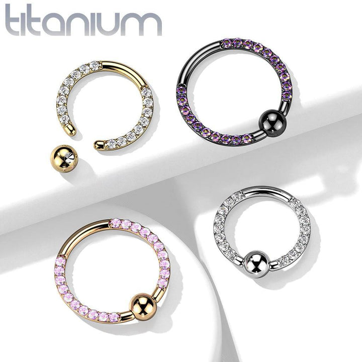 Implant Grade Titanium Rose Gold PVD Front Facing AB CZ Pave CBR Hoop Ring Implant Grade Titanium Rose Gold PVD Front Facing AB CZ Pave CBR Hoop Ring