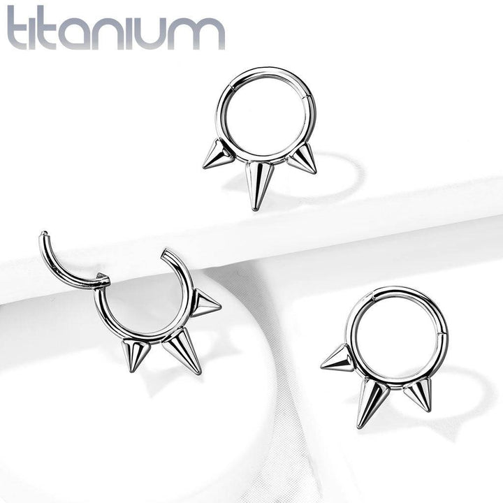 Implant Grade Titanium Spike Hinged Septum Ring Hoop Clicker - Pierced Universe