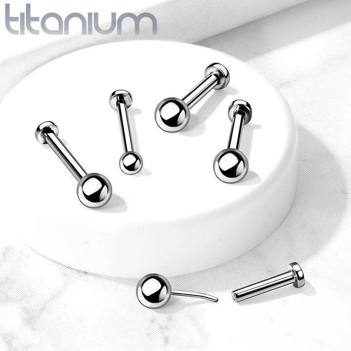 Implant Grade Titanium Threadless Push In Ball Top Labret With Flat Back - Pierced Universe
