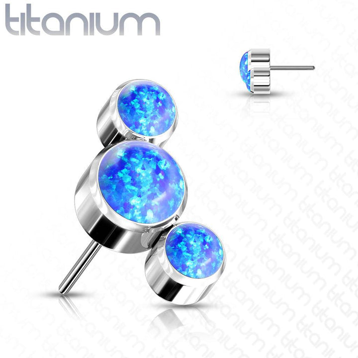 Implant Grade Titanium Threadless Push In Cartilage 3 Gem Curved Blue Opal Labret with Flat Back - Pierced Universe