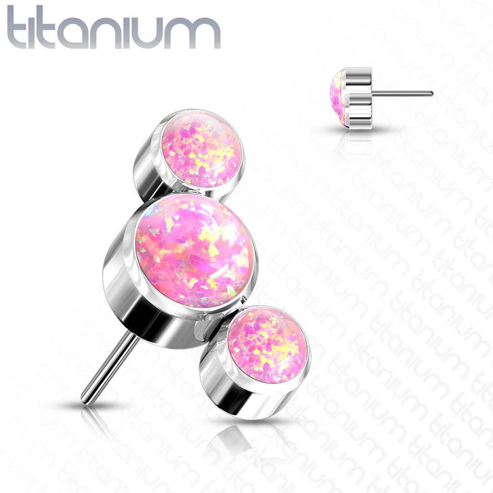 Implant Grade Titanium Threadless Push In Cartilage 3 Gem Curved Pink Opal Labret with Flat Back