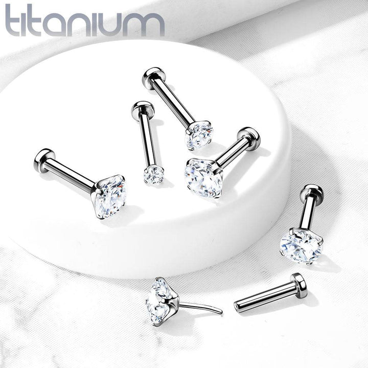 Implant Grade Titanium Threadless Push In Labret Flat Back CZ Stud - Pierced Universe