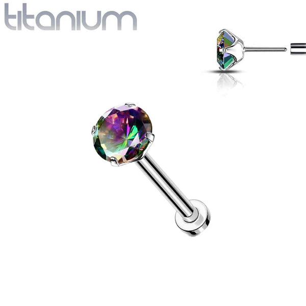 Implant Grade Titanium Threadless Push In Labret Flat Back Vitrail Medium CZ Stud - Pierced Universe