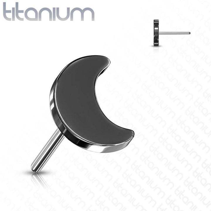 Implant Grade Titanium Threadless Push In Tragus/Cartilage Black PVD Crescent Moon Stud With Flat Back - Pierced Universe