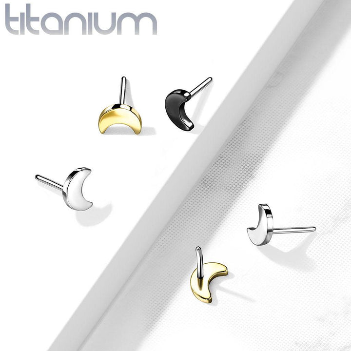 Implant Grade Titanium Threadless Push In Tragus/Cartilage Crescent Moon Stud With Flat Back - Pierced Universe