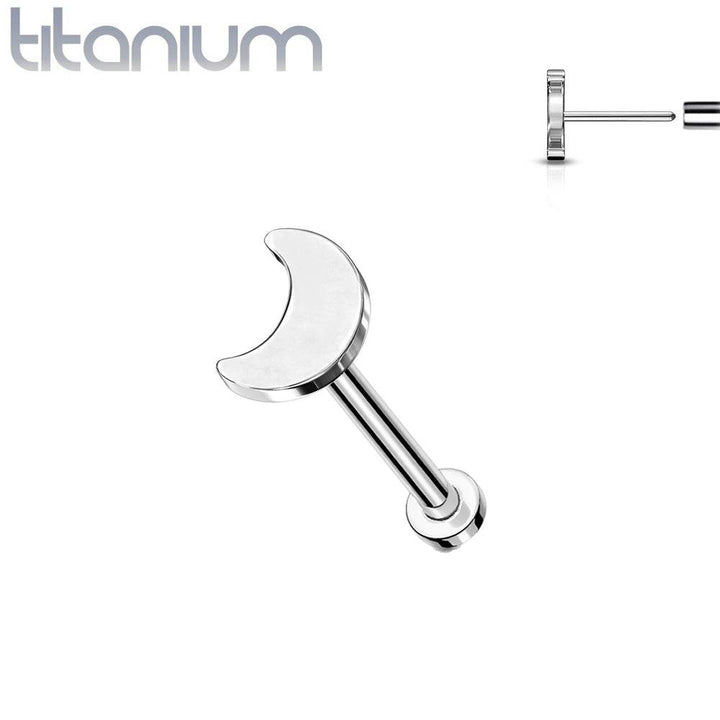 Implant Grade Titanium Threadless Push In Tragus/Cartilage Crescent Moon Stud With Flat Back - Pierced Universe