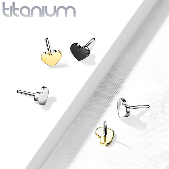 Implant Grade Titanium Threadless Push In Tragus/Cartilage Gold PVD Heart Stud With Flat Back - Pierced Universe