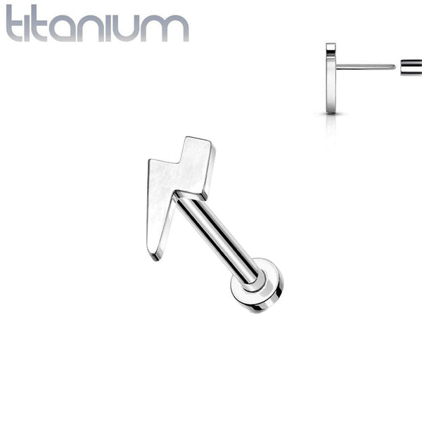 Implant Grade Titanium Threadless Push In Tragus/Cartilage Lightening Bolt Stud With Flat Back - Pierced Universe