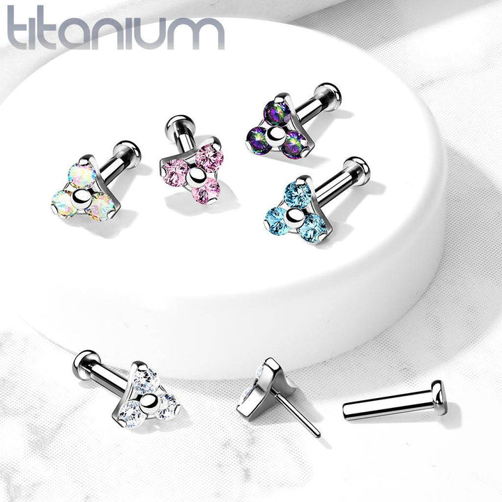Implant Grade Titanium Threadless Push In Tragus/Cartilage Pink CZ Trillium With Flat Back - Pierced Universe