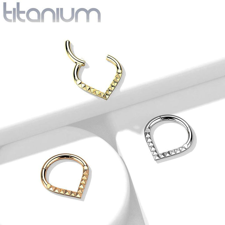 Implant Grade Titanium V Shaped Ridged Septum Clicker Hinged Hoop - Pierced Universe