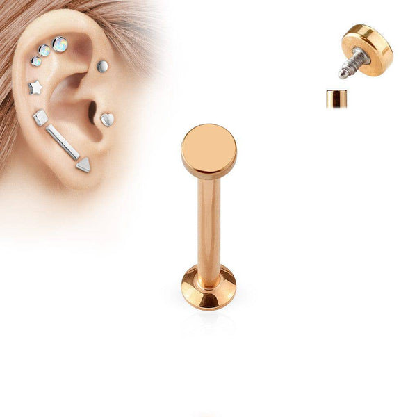 Internally Threaded Round Rose Gold PVD Labret - Pierced Universe