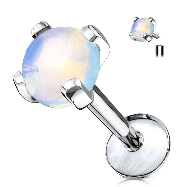 Internally Threaded Semi Precious Opal Stone Surgical Steel Labret - Pierced Universe