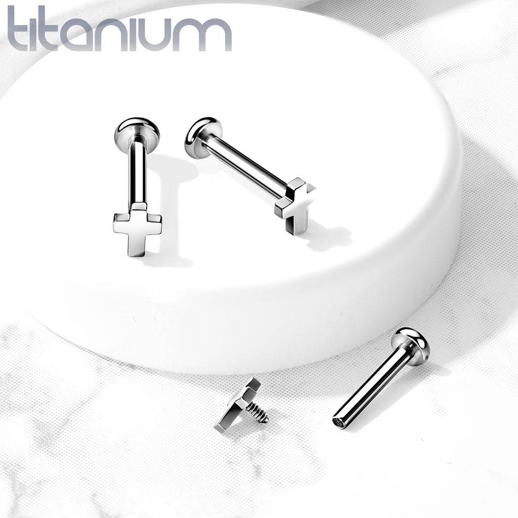 Internally Threaded Small Cross Implant Grade Titanium Labret | Pierced ...