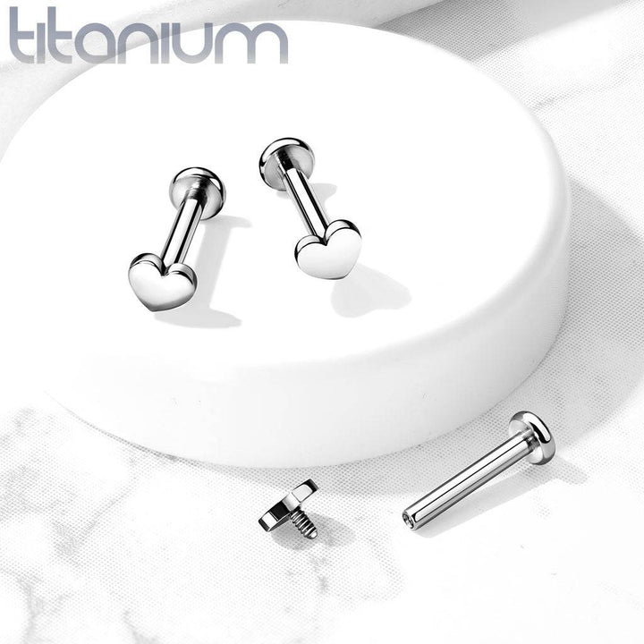 Internally Threaded Small Heart Implant Grade Titanium Labret - Pierced Universe