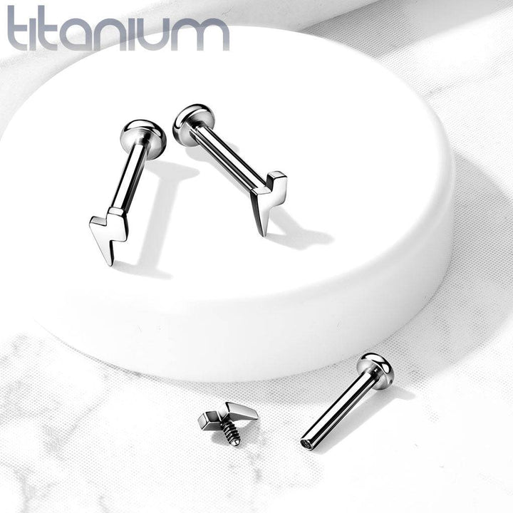 Internally Threaded Small Lightning Bolt Implant Grade Titanium Labret - Pierced Universe