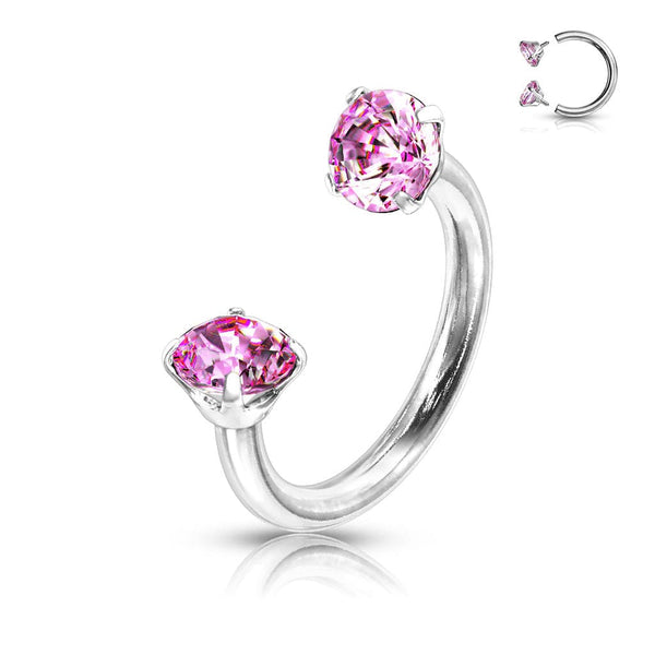 Internally Threaded Surgical Steel Double Pink CZ Gem Horseshoe - Pierced Universe