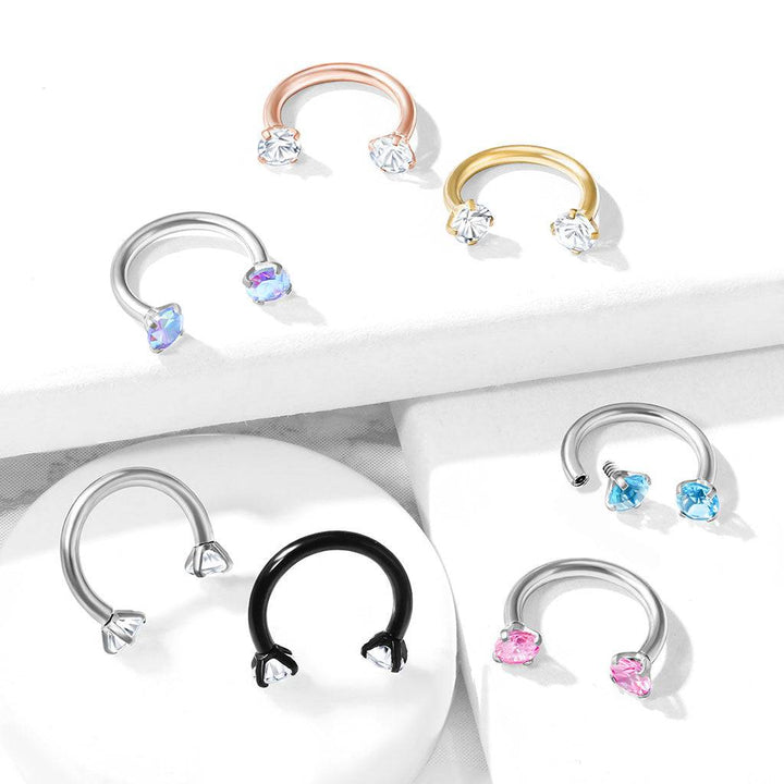 Internally Threaded Surgical Steel Gold PVD Double White CZ Gem Horseshoe - Pierced Universe
