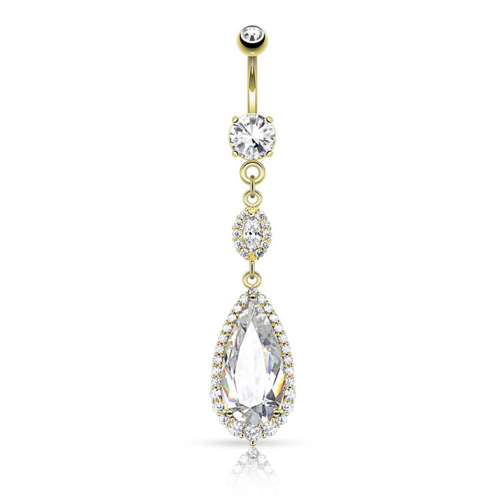 Large White CZ Teardrop Chandelier Dangling Belly Button Navel Ring - Pierced Universe