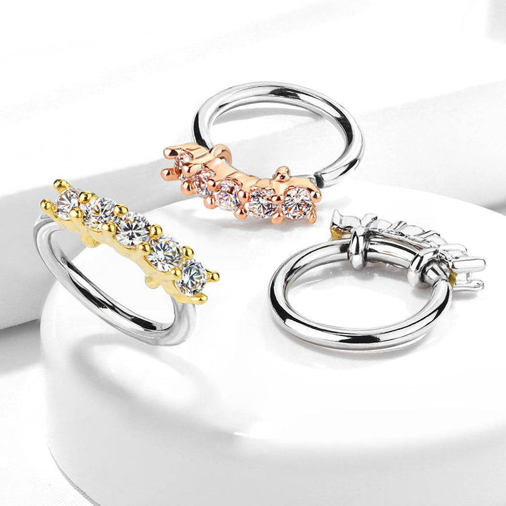 Multi Use Easy Bend Rose Gold Surgical Steel Nose Hoop Ring with 5 Gems - Pierced Universe