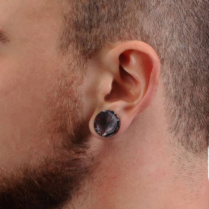 Organic Natural Blood Stone Double Flared Saddle Plugs - Pierced Universe