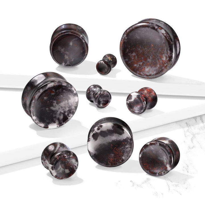 Organic Natural Blood Stone Double Flared Saddle Plugs - Pierced Universe