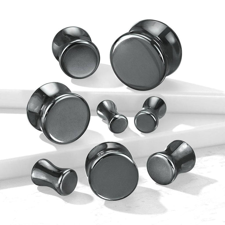 Organic Natural Stone Hematite Double Flared Saddle Plugs - Pierced Universe