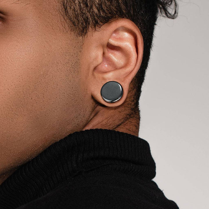 Organic Natural Stone Hematite Double Flared Saddle Plugs - Pierced Universe