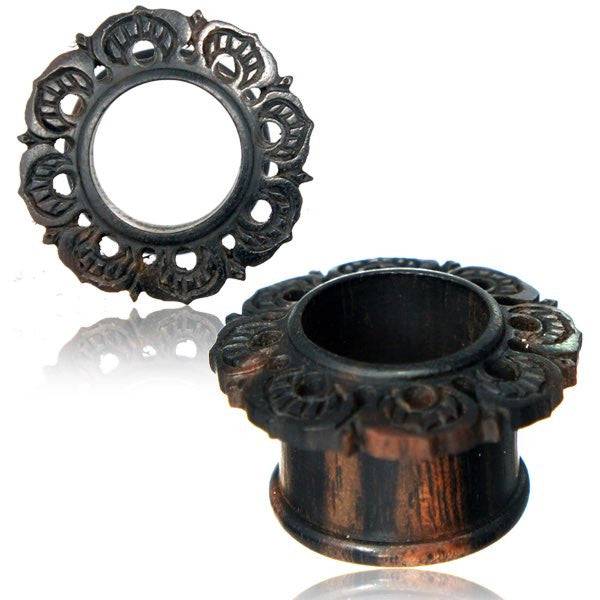 Organic Wooden Antique Tribal Floral Lace Ear Gauges Tunnels Spacers - Pierced Universe