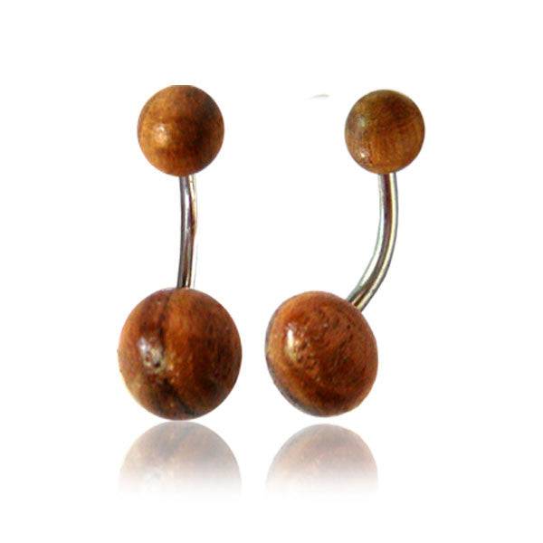 OrganicTeak Wood Ball Surgical Steel Belly Button Navel Ring - Pierced Universe