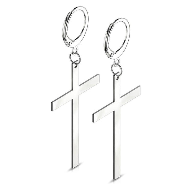 Pair 316L Surgical Steel Large Dangling Cross Earring Hoops - Pierced Universe