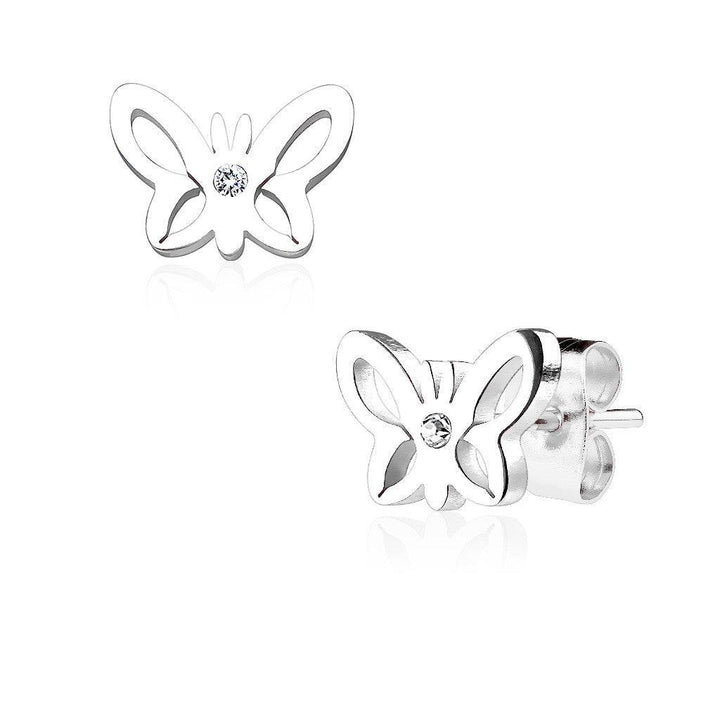 Pair of 316L Surgical Steel CZ Butterfly Stud Earrings - Pierced Universe